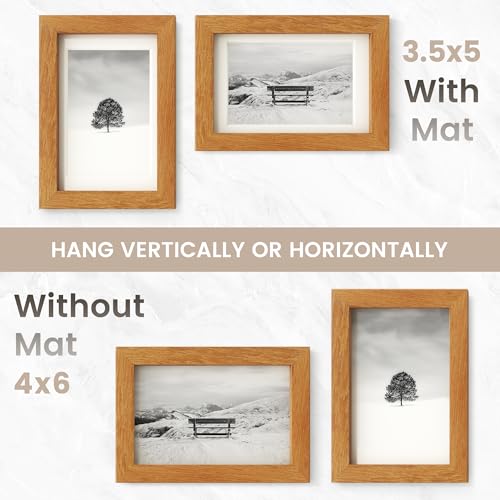 Image of 4x6 Picture Frame, USA-Sourced Natural Teak Wood Photo Collage Frame with HD Tempered Glass, Modern Simple 4 x 6 Wooden Frame Matted to 3.5x5, Gallery Wall Frames for Art, Wall or Tabletop Display