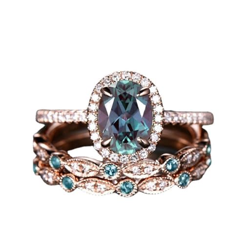 18k gold sapphire multi-layer oval fashionable and minimalist diamond inlaid gemstone can be stacked with a three piece set of women's engagement rings Size 10