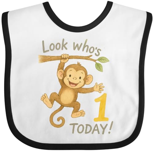 inktastic Look Who's 1 Monkey Birthday Baby Bib