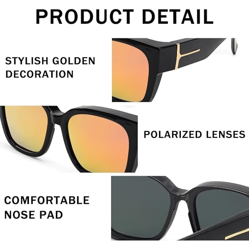 Image of SIPHEW Mirrored Sunglasses Polarized Fit Over Glasses for Women - Trendy Large Square w UV400 Protection Sun Glasses