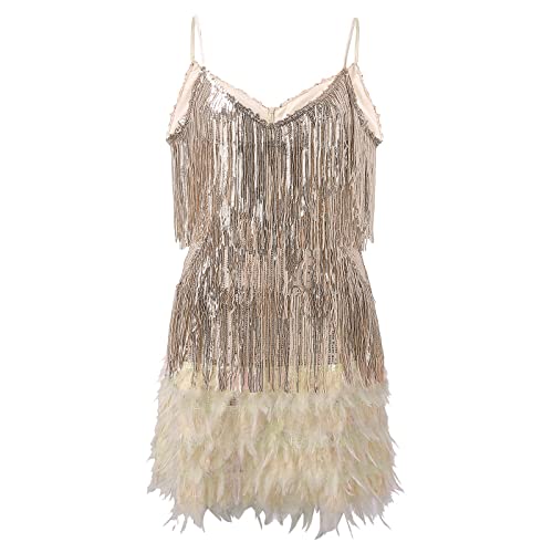 Robe de soirée à sequins et franges chic avec décolleté plongeant - 3