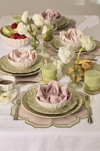 Image of Lenox Stoneware Dinnerware Sets, French Perle Scallop Matcha 12-Piece Dinnerware Set, Service For 4, Green Dishes Set for 4, Dishwasher Safe, Stoneware Dinner Plates and Bowls Sets (Green, 12 Piece)