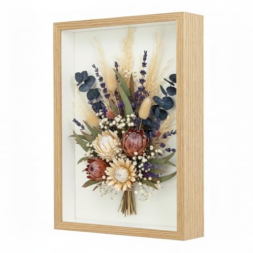 Cadre Photo 3D rempli, 21 x 29,7 cm, Profondeur du Cadre 3D : 3 cm, boîte ombrée avec Plaque Acrylique Transparente, Cadeau Photo avec médaille et Fleurs...