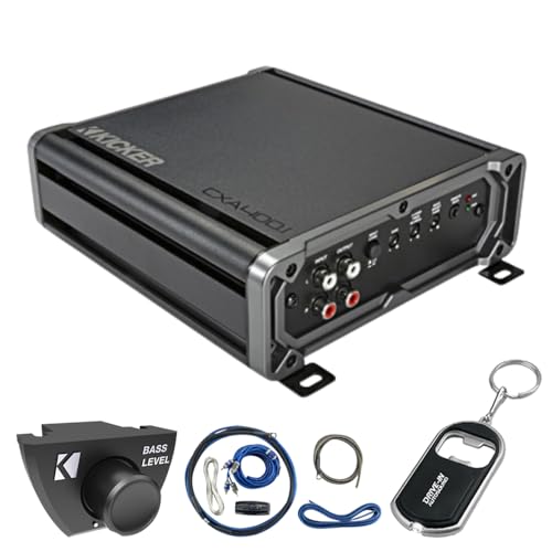 KICKER CX Series 46CXA4001T Mono Subwoofer Amplifier w/ 46CK4 Amp Wiring Kit & 46CXARCT Dash Mount Wired Remote and DIAS Keychain