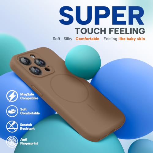 Image of miracase Magnetic for iPhone 15 Pro Case, [Soft Anti-Scratch Microfiber Lining], Compatible with MagSafe, Liquid Silicone Shockproof Drop Protection Phone Case for 15 Pro, Chocolate