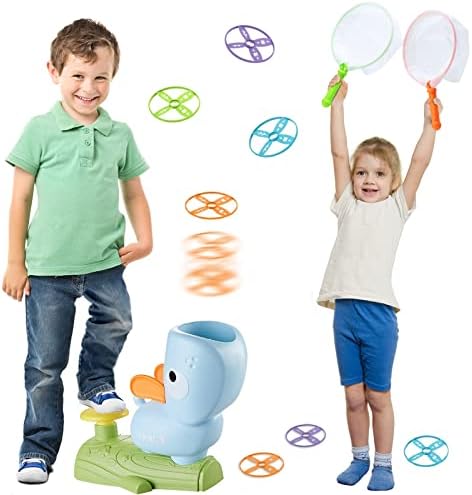 KUTHSIC Indoor Outdoor Toys for Kids,Outside Toys Launch Flying Saucer with 8 flying Saucers 2 Net Pockets Sports Toys for 4 5 6 7 8 9 10 11 12 Year Old Boys Gift for Birthday Christmas New Year(Blue)