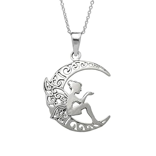 TreasureBay Colgante Hada en la Luna en Plata de Ley 925 | Collar Mágico de Fantasía para Mujer y Niña | Joyería Feérica con Cadena de 45cm | Ya disponible en tu tienda friki favorita! En mundofriki.es!