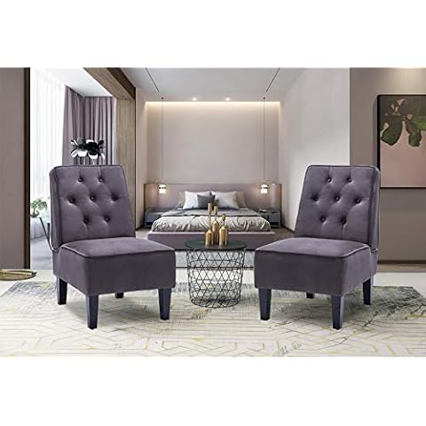 annjoe Armless Accent Chair, Button Tufted Slipper Chair Side Chair Single Sofa for Dining Room Living Room Bedroom Funiture (Set of 2) Cover
