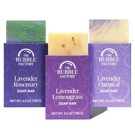 The Bubble Factory Handmade Natural Bath & Body Soap Bar, Vegan, All-Natural, Palm Oil Free, Made in USA with Shea Butter + Essential Oils, Lavender Collection, 3 Bars