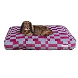 THE LICKER STORE DBD3001C-M Mabel 35" x 23" Designer Modern Ultra Soft Reversible Plush Rectangular Pet Bed with Washable Cover, Blueberry Check