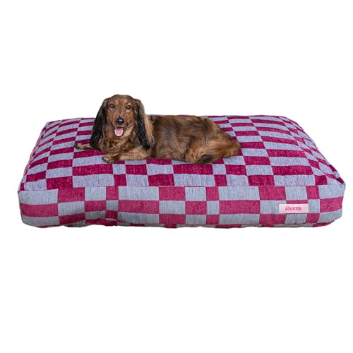 THE LICKER STORE DBD3001C-M Mabel 35" x 23" Designer Modern Ultra Soft Reversible Plush Rectangular Pet Bed with Washable Cover, Blueberry Check