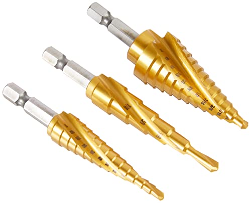 Amazon Brand - Denali 3-Piece Step Drill Bit Set, 1/8-1/2", 3/16-1/2", 3/16-7/8" #TOP2