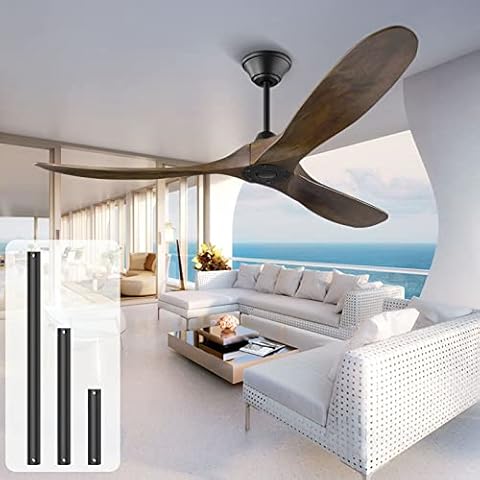 Deckenventilator ohne Licht mit Fernbedienung, Deckenventilator aus Holz, 3 Flügel Ventilator 132 cm, DC-Motor, Sommer Winter Betrieb Cover