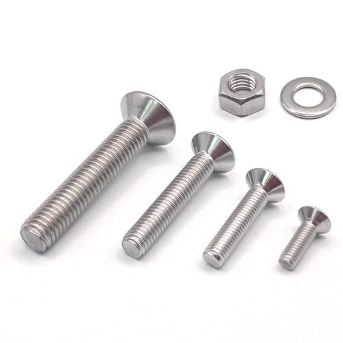 Countersunk Screws M4 with Nut and Washer, Stainless Steel V2A, DIN 7991 (M4 x 45, Pack of 5)