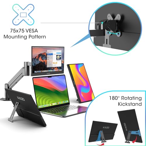 Image of Kado Portable Monitor 15.6-Inch FHD 1920x1080 USB-C HDMI IPS Display | 45W Reverse Charging, Gaming Monitor Built-in Speakers, Second Display Kickstand for Laptop PC Phone Mac Xbox PS4 /PS5 Switch