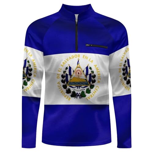 Flag of El Salvador Men's Rash Guard Long Sleeves Quick Dry Fishing Workout Shirts with Zipper4