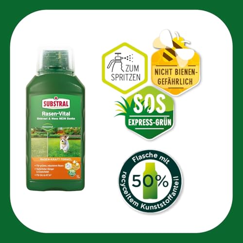 Substral Rasen-Vital, 1L für bis zu 67qm - SOS Sofort-Hilfe für schnelles Grün auf Rasenflächen, mit Rasen-Kraft-Formel