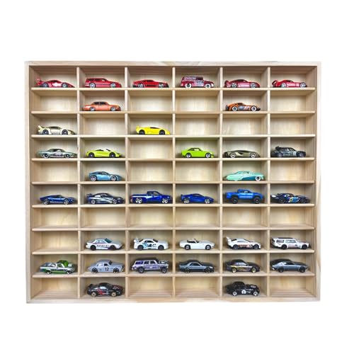 SpaceApe Wooden Display case for Hot Wheels, Matchbox, 1/64 Scale diecast car Models, Storage Cabinet for 60 Cars