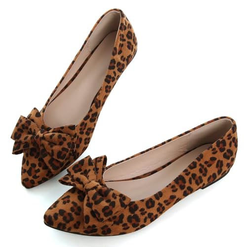 Image of SAILING LU Womens Bowknot Ballet Flats Pointy Toe Suede