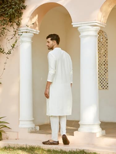 Image of See Designs Men Full Sleeve Chanderi Silk Sequins Mandarin Collar Side Slit Kurta