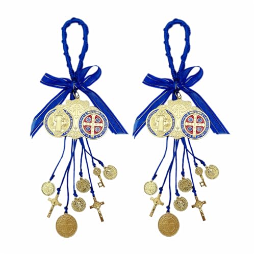 Escapularios Catolicos, lot de 2 médailles dorées de Saint Benoît de protection pour bénédiction, crucifix de Saint-Benoît, médaille catholique de San Benito, bijoux faits à la main, cadeau à Escapularios Catolicos, lot de 2 médailles dorées de Saint Benoît de protection pour bénédiction, crucifix de Saint-Benoît, médaille catholique de San Benito, bijoux faits à la main, cadeau à