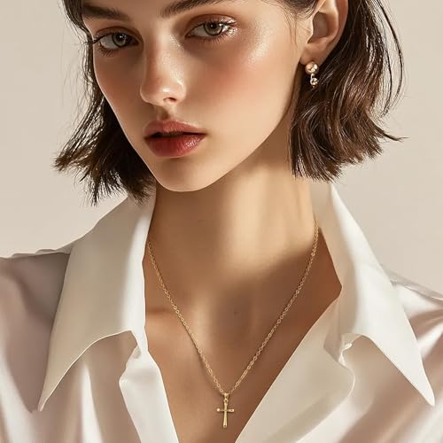 Cross Necklace for Women 14K Gold Cross Necklaces for Women Crosses Chain for Womens with O-Chain Fluid Lines and Sleek Finish Gold Crosses Pendant Necklaces for Womens 20mm3