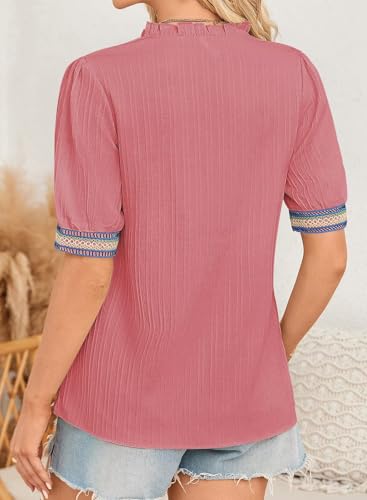 Womens Summer Tops Short Sleeve Lace V Neck Shirts Business Casual Flowy Boho Blouses Dressy Work Outfit Trendy 20253