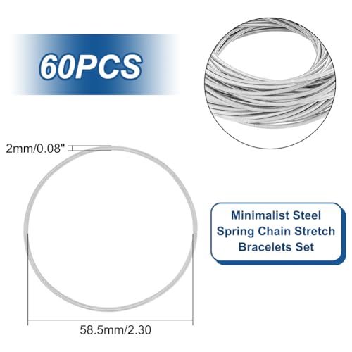 UNICRAFTALE about 60pcs Minimalist Steel Spring Chain Stretch Bracelets 58.5mm Guitar String Coil Bracelets String Bracelets for Women Metal Bangle Bracelets Stackable Bracelets Wire Layered Bracelet3