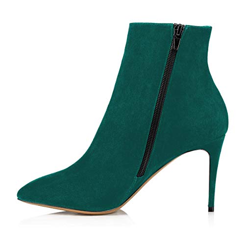 FSJ Women Fashion Flower Ankle Boots Pointed Closed Toe Stilettos High Heels Short Booties Faux Suede Side Zipper Ladies Party Wedding Fall Winter Dress Shoes Size 4-15 US4