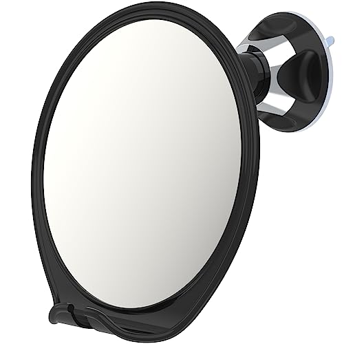 Luxo Shaving Mirror Shower Mirror with a Razor Holder for Shaving with Powerful Suction Cup - Shatterproof and Anti Fog (Black)