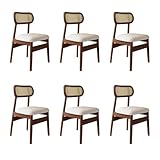 Photo Gallery zdftgkm set di 2/4/6 sedie da pranzo in legno - stile moderno di metà secolo, schienale imbottito in rattan, facile da pulire, per cucina e soggiorno, noce + bianco, 6 pezzi Photo Gallery zdftgkm set di 2/4/6 sedie da pranzo in legno - stile moderno di metà secolo, schienale imbottito in rattan, facile da pulire, per cucina e soggiorno, noce + bianco, 6 pezzi