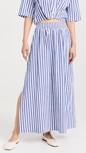 Image of Stateside Women's Puckered Stripe Double Slit Maxi Skirt