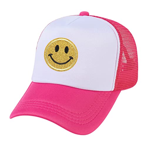 Lycycse Smile Face Hat Womens Mesh Neon Trucker Hats With Sequins Smile Patch Preppy Hat Retro Baseball Cap #TOP1