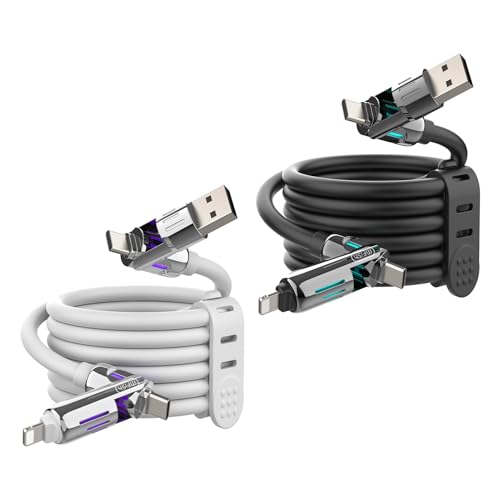 Image of MFish 2-Pack 240W 4-in-1 Multi Charging Cable, Black+White, 6.6FT