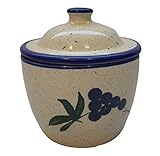 Cooks Innovations Ceramic Garlic Keeper - Hand Painted With Decorative Grape Leaf Design - Blue & Cream