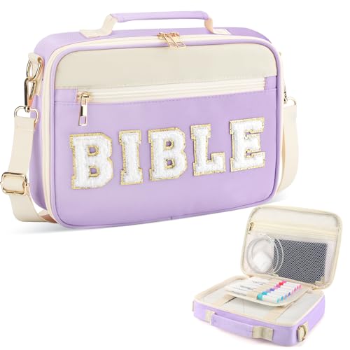 Sac de Bible en chenille violet avec bandoulière pour transport facile