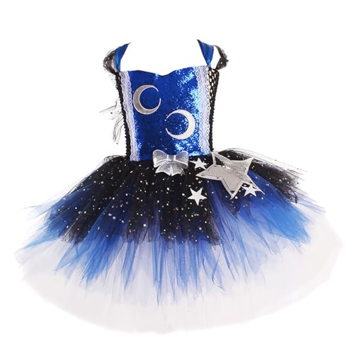 Genérico Disfarces carnaval menina, vestido para meninas com purpurina, design de estrelas e lua para festa formal