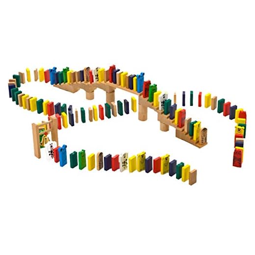 HABA Go-Go Wooden Dominoes 249 Piece Building Set with Stairs, Bridge & Bell for Ages 3-10