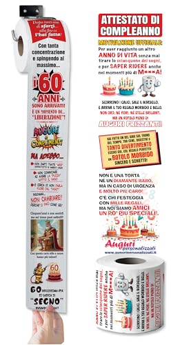Papel higiénico divertido 60 años – Rollo humorístico con cómics a colores y certificado de cumpleaños – Regalo simpático hombre mujer para fiesta 60