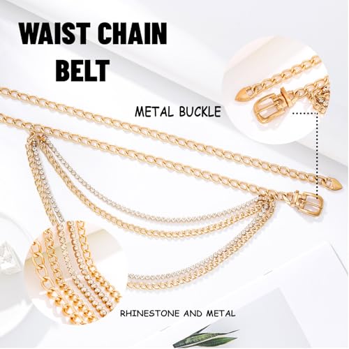 Abien Rhinestone Chain Belt Layered Metal Belt Gold Silver Chain Belt Rhinestone Belts for Women3