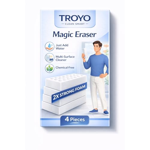 Image of Magic Eraser Cleaning Sponge | Pack of 4 | Multi-Purpose, Chemical-Free Stain Remover for Kitchen, Bathroom, Walls, Shoes & More | Tough on Dirt, Gentle on Surfaces