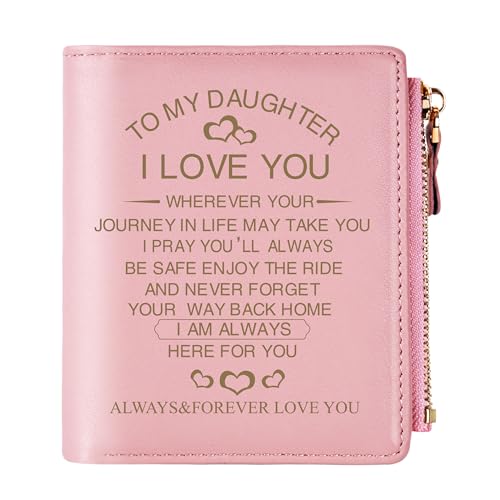THTCSQ To My Daughter Gifts,Leather Wallet for Women,Personalized Engraved Wallet,Birthday Gift Graduation Back to School Christmas Gifts for Her (I love you Daughter)
