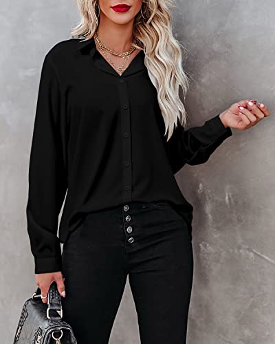 Image of Magritta Women's Shirts Fashion Casual Loose Fit Long Sleeve Button Down Lightweight Collared Blouse Tops