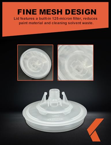 Image of KREFINISH Disposable Paint Sprayer Mixing Cup Liners and Lid System for HVLP Spray Gun,Car Paint Gun 20 Ounce(600ml)Kit with 40 Cups Liners,40 Lids with Strainer,1 Hard Cup with Retainer Ring,20 Plugs