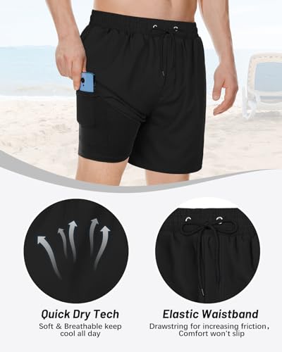 American Trends Mens Swim Trunks with Compression Liner Board Shorts for Men Quick Dry Swimsuits Bathing Suit Swimwear M-XXL3