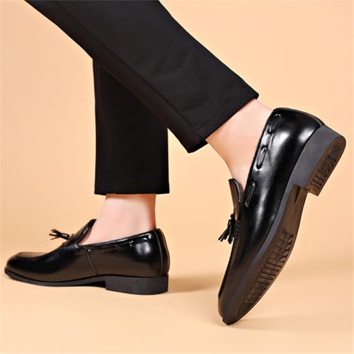 Image of Men's Fashion Tassels Dress Shoes Slip-On Loafers Formal Business Casual Moccasins Driving Leather Shoes