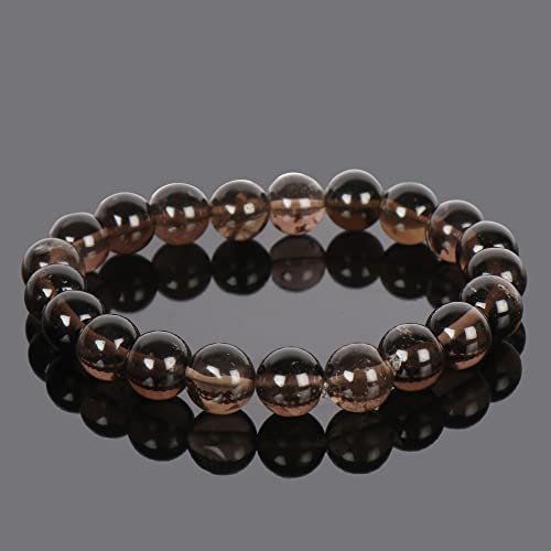 GEMHUB Natural Stretch Gemstone Bracelet 8mm Beads 7 Inch to 8.5 inch Healing Crystal Energy Smoky Quartz Chakras Jewelry for Women Men Girl Birthday Gift Natural Quartz Bracelet3