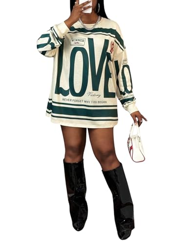 SOLY HUX Women's Retro Oversized T-Shirt Streetwear Long Sleeve Graphic Tees Printed Crewneck Tops