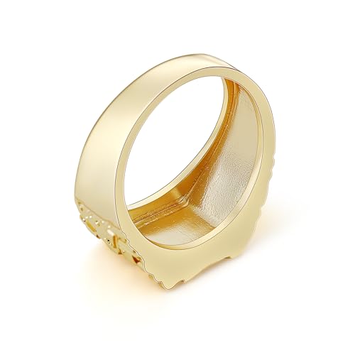 14k Gold Plated Rough Textured Cookie Nugget Rings Smashed Vintage Square Nugget Pinky Ring Men/Women Unisex4