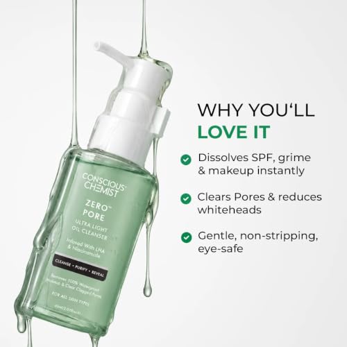 Image of Conscious Chemist Zero Pore Ultra Light Oil Cleanser | 60ml Pore Cleansing & Oil Control Face Cleanser with LHA, Niacinamide & Panthenol | Unclogs Pores, Refines Texture | For Men & Women, All Skin Types | Pack of 2